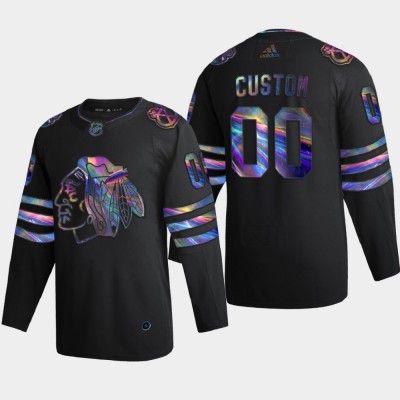 Chicago Blackhawks Custom Men's Nike Iridescent Holographic Collection MLB Jersey Black
